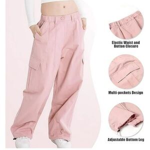 Rolanko Girls Cargo Pants Wide Leg Streetwear Kids Pants Pockets Trousers 8/10